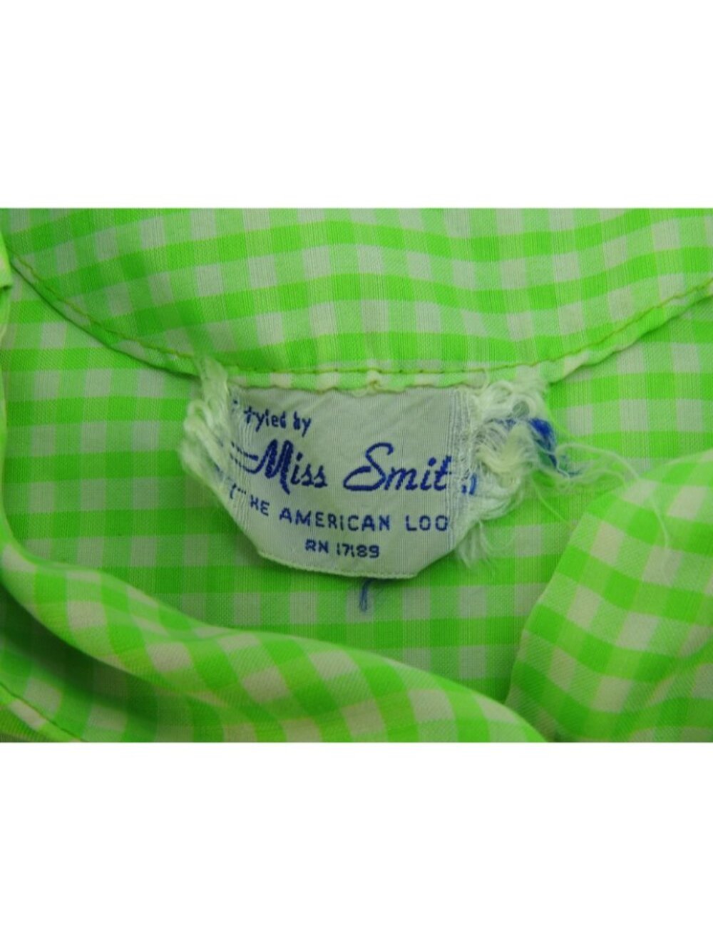 VTG 1960s Miss Smith Lime Grn Gingham Shirt Dress Mod Cottagecore Pockets Sz M - Picture 5 of 12
